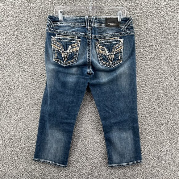 Vigoss Dublin Capri Jeans Womens 9/10 Blue Stretch Denim Heavy Stitching - Picture 2 of 10